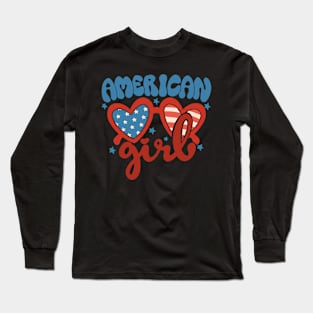 american girl groovy 4th of july America retro patriotic USA Long Sleeve T-Shirt